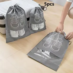 Non-woven Shoe Storage Bag, 5 Counts/set Dustproof Drawstring Shoe Bag, Travel Shoe Pouch, Shoes Protecting Bag for Home Travel