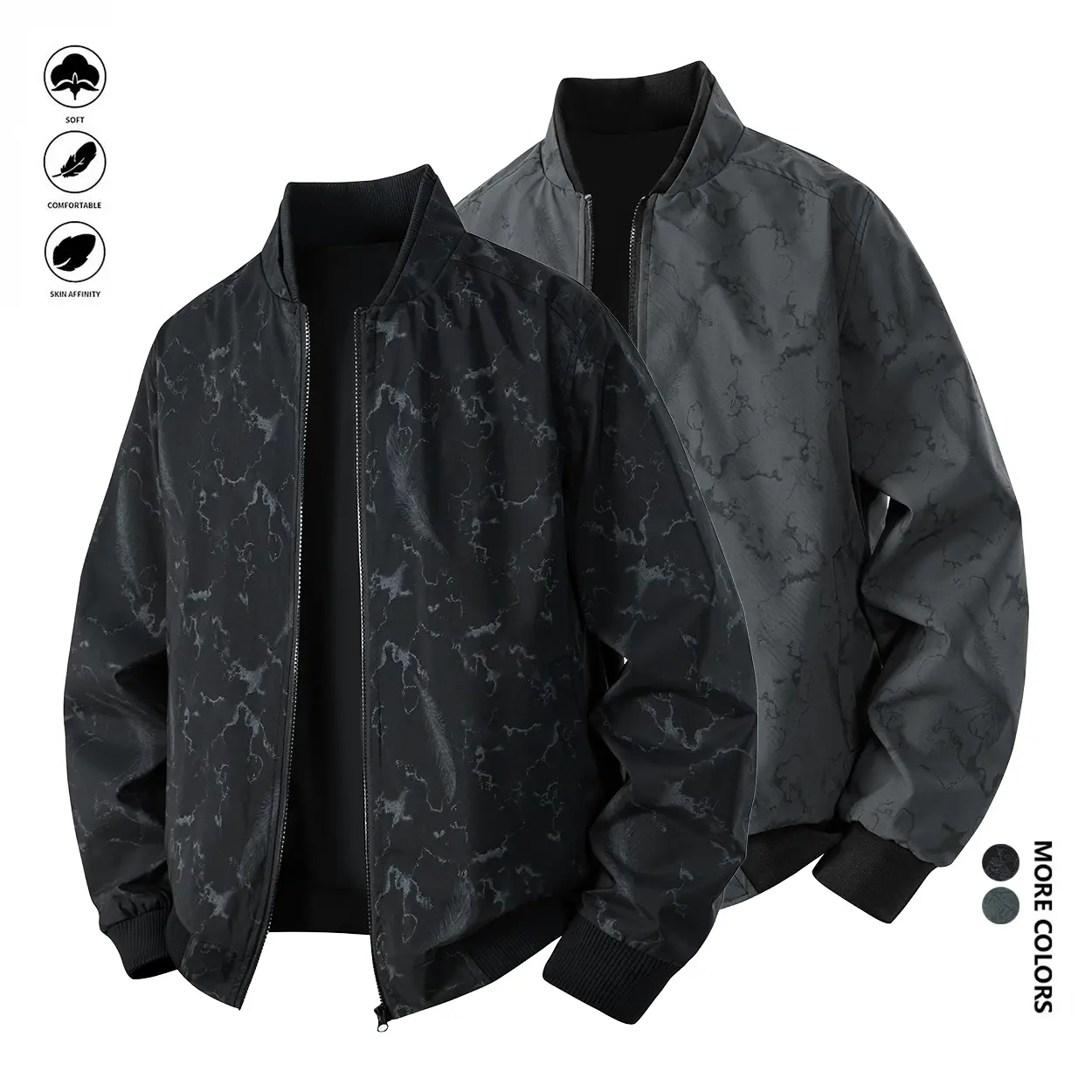 Men’s Oversized Vintage Streetwear Bomber Jacket - Menswear Graphic Long Sleeve Stylish Clothes, Abstract Print Baseball Collar Lightweight Zip-Up Windbreaker Casual Outerwear, Tops, Sporty, Classic