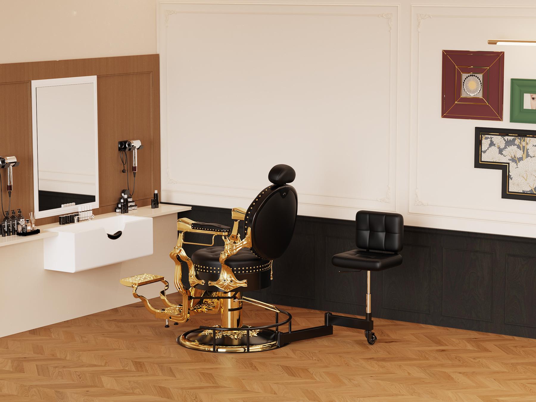 Baasha Innovative Rolling Stool Attachment for Barber Chair | Height-Adjustable Stylist Stool with Backrest | 180° Swivel Ergonomic Salon Tool for 520mm-680mm Bases | Reduce Back & Leg Strain | Accessory ONLY - Gold Chair NOT Included