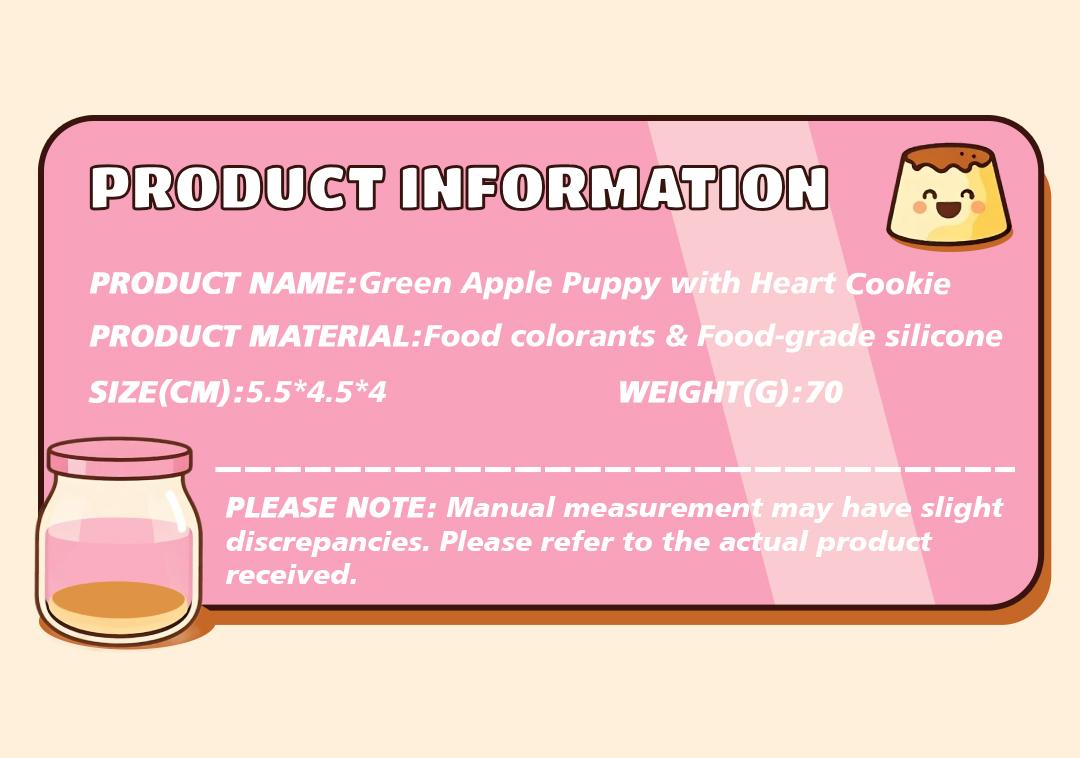 【Buy 3 get 1 free】Green Apple Puppy Heart Cookietaba squishy Food-Grade Silicone Slow-Rising Rebound Squishy Fidget Toys for Stress Relief - Soft Squeeze Toys with Thick Creamy Slime Texture, Handmade Non-Toxic Sensory Toys Rubber