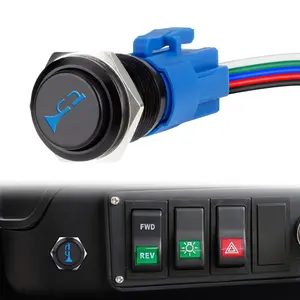 12V 16MM Raised Speaker Momentary Push Button Horn Switch 5/8" Mounting Hole with Blue LED Light Black Stainless Steel Shell for Automotive Car Boat Train