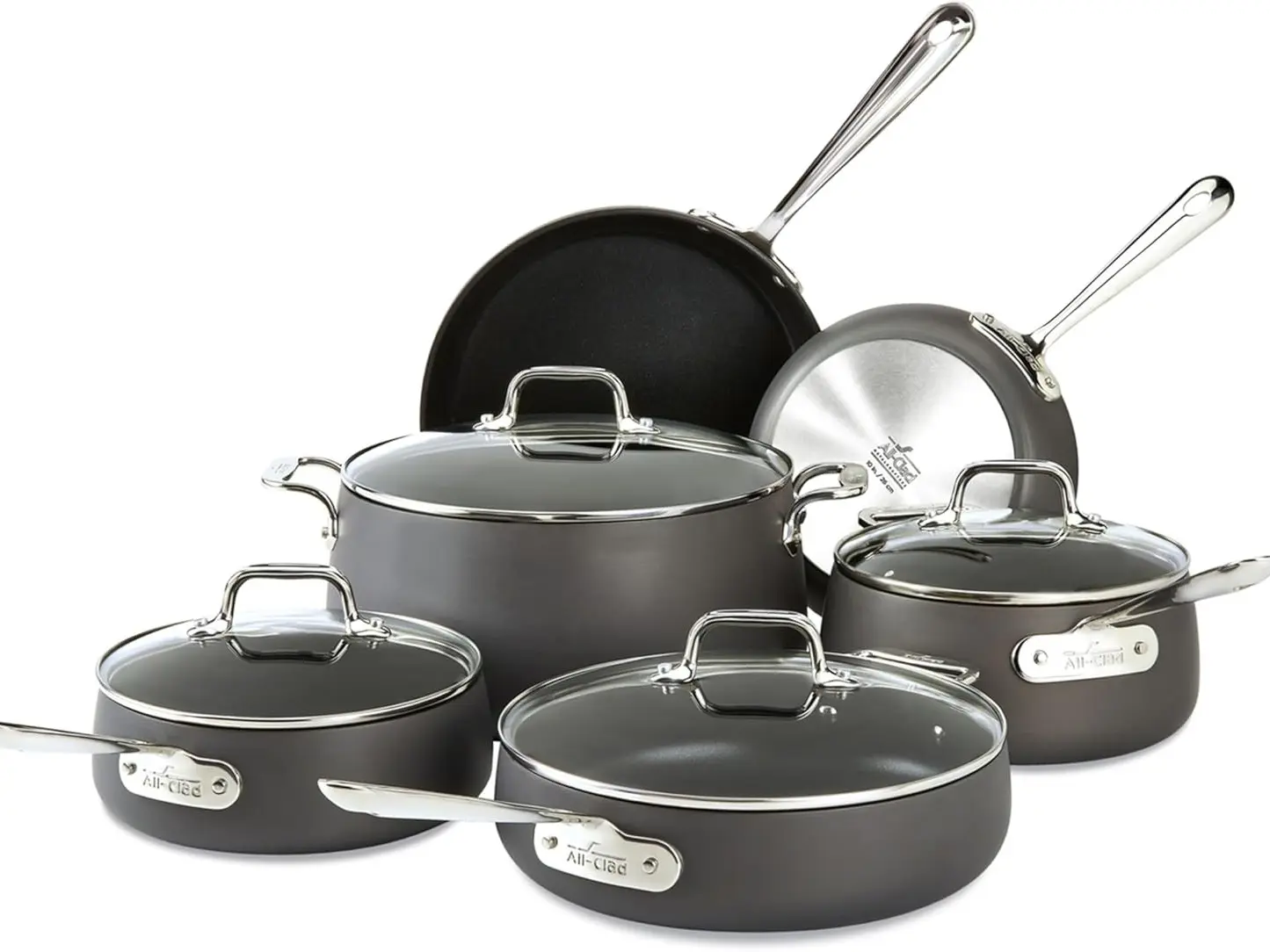 All-Clad HA1 Hard Anodized Nonstick Cookware Set 10 Piece Induction Oven Broiler Safe 500F, Lid Safe 350F Pots and Pans Black