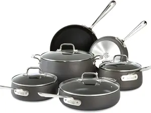 All-Clad HA1 Hard Anodized Nonstick Cookware Set 10 Piece Induction Oven Broiler Safe 500F, Lid Safe 350F Pots and Pans Black