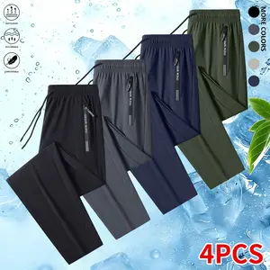 Men’s sports fitness pants, 4-piece set, featuring pockets, drawstring, and zippered details; soft and comfortable to the touch. Men’s jogger pants, perfect for outdoor sports, home lounging, fitness training, and everyday walks