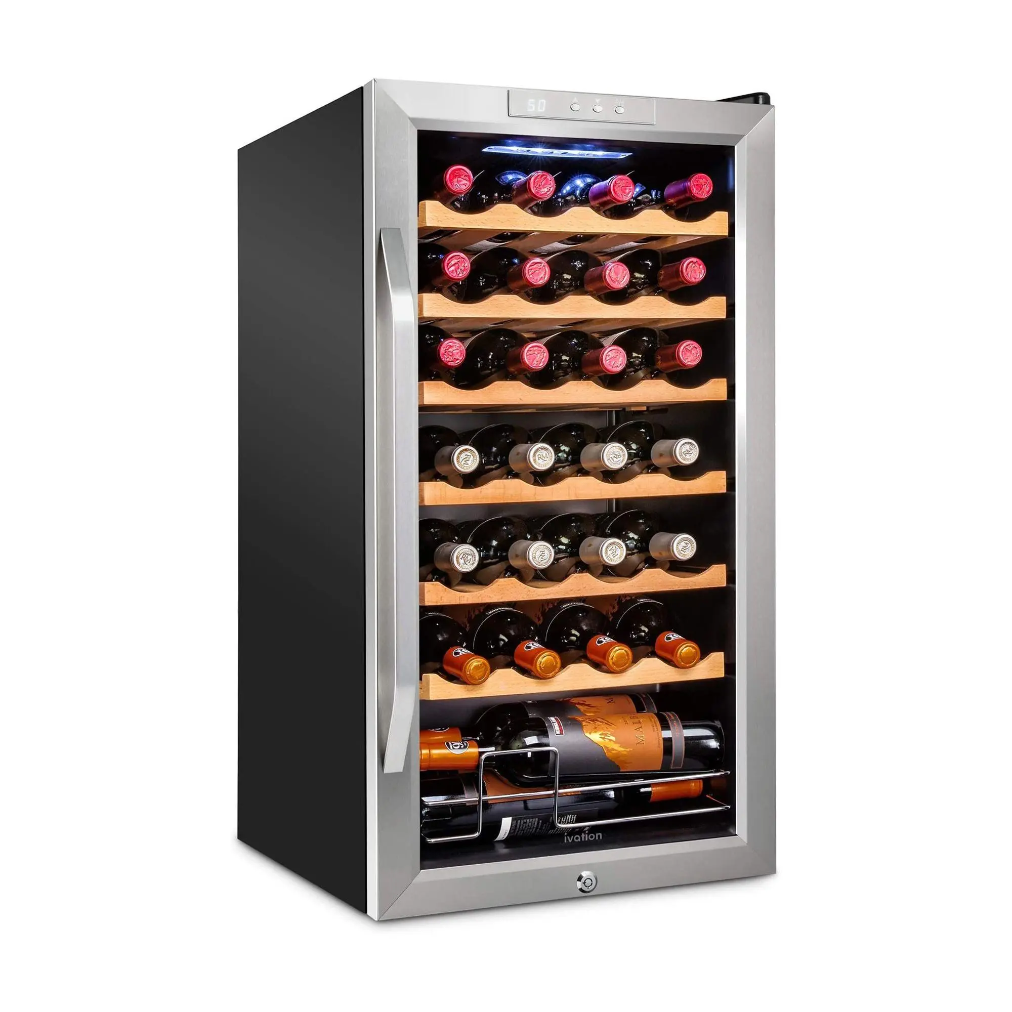 Ivation 28-Bottle Stainless Steel Wine Cooler w /Lock Ivation 28-Bottle Stainless Steel Wine Cooler w /Lock