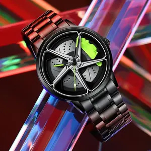 Sports Car Wheel Hub Men Watch Waterproof Rotate Watches Rim Watch Spinning Men'S Sports 360° Rotate Wheel Watches for Men Clock NIBOSI