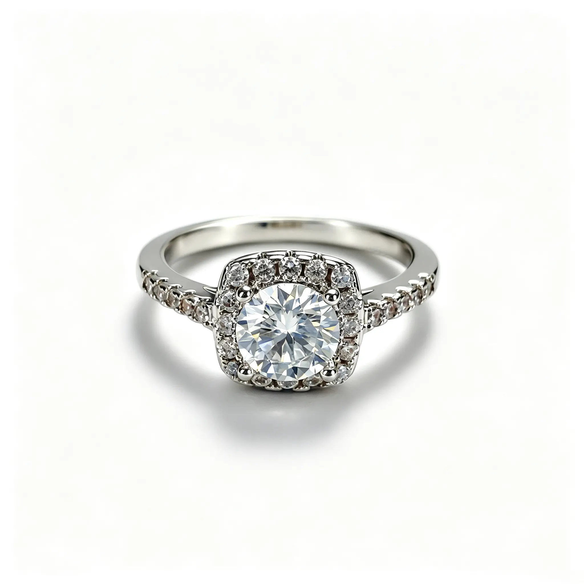 RN7005 Cushion Halo Moissanite Engagement Ring for Women, 1.00ct D Color Stone with GRA Certificate, Silver Plated Pave Shank with Anti-Tarnish Coating, Engagement Gift Ideas