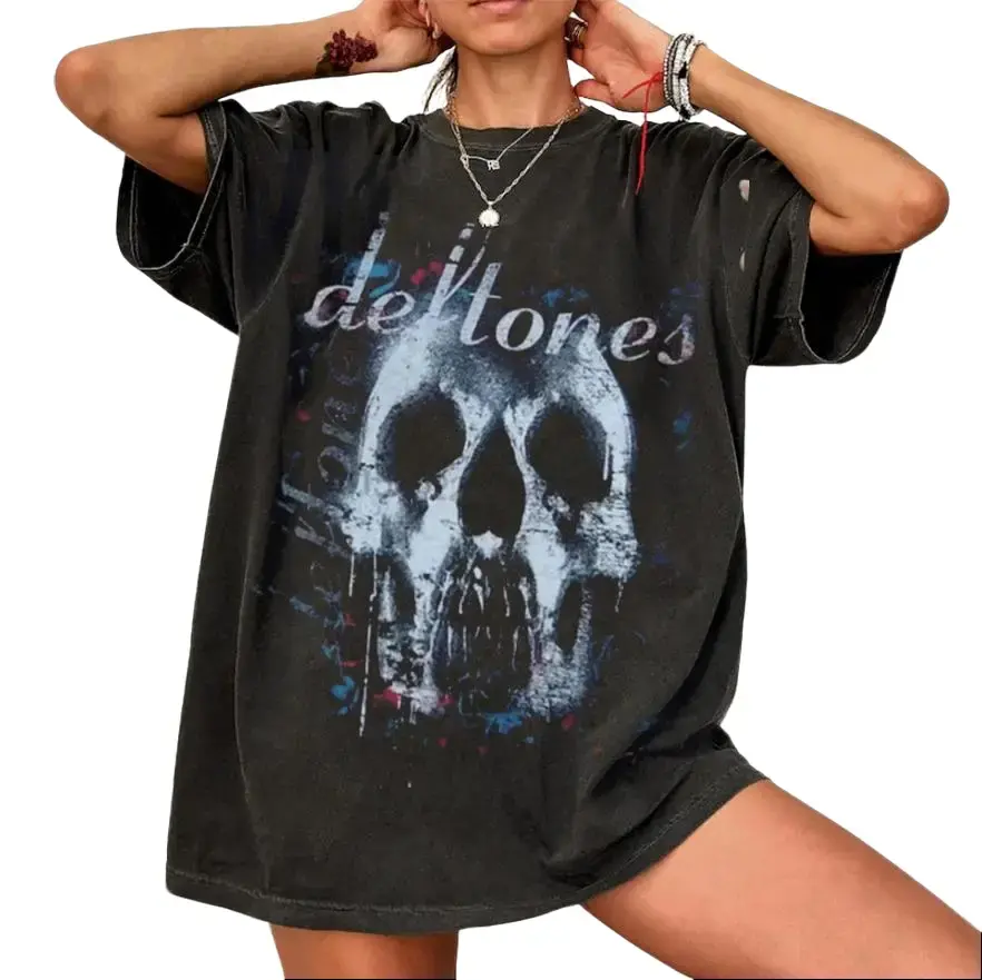 New Deftones T-shirt, Deftones Skull Black Band Concert Shirt, Vintage Rock Tee, Top Men's Punk Hip Hop Gothic, Horror Movie Harajuku Shirt