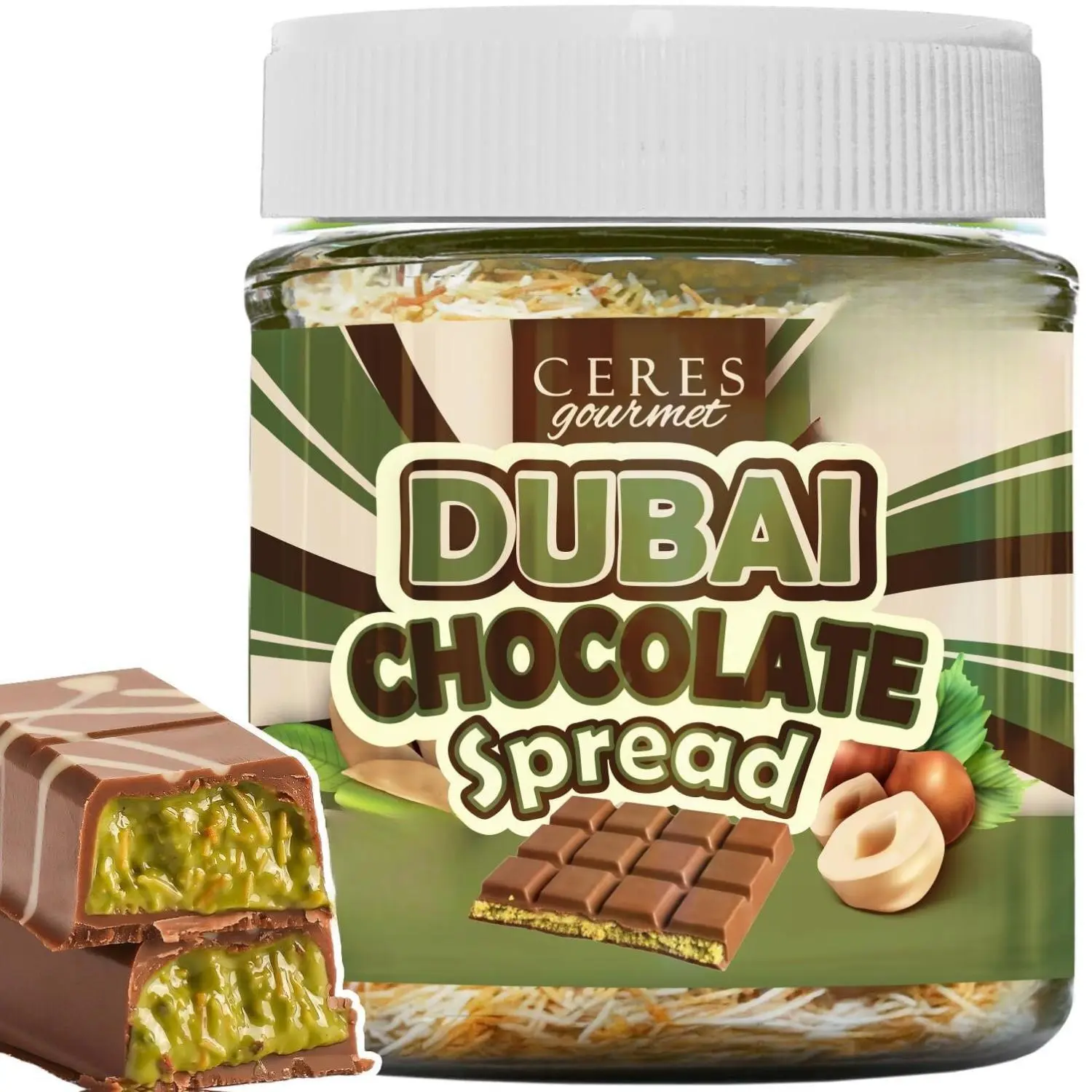 Dubai Chocolate Spread, 6.35 oz Jar – Real Chocolate with Pistachio & Kataifi, Gourmet Dubai Chocolate Filling for Pancakes, Breakfast, Snacks & Desserts