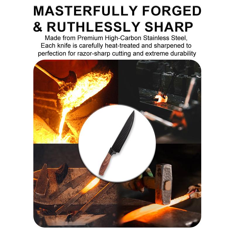 9-Piece Kitchen Knife Set - Black Chef Knife Set with Sharp Blades, Non-Stick Stainless Steel Cooking Knives Set, Ergonomic Wood Grain Handle, Aesthetic Kitchen Knives,Meat Knife Block