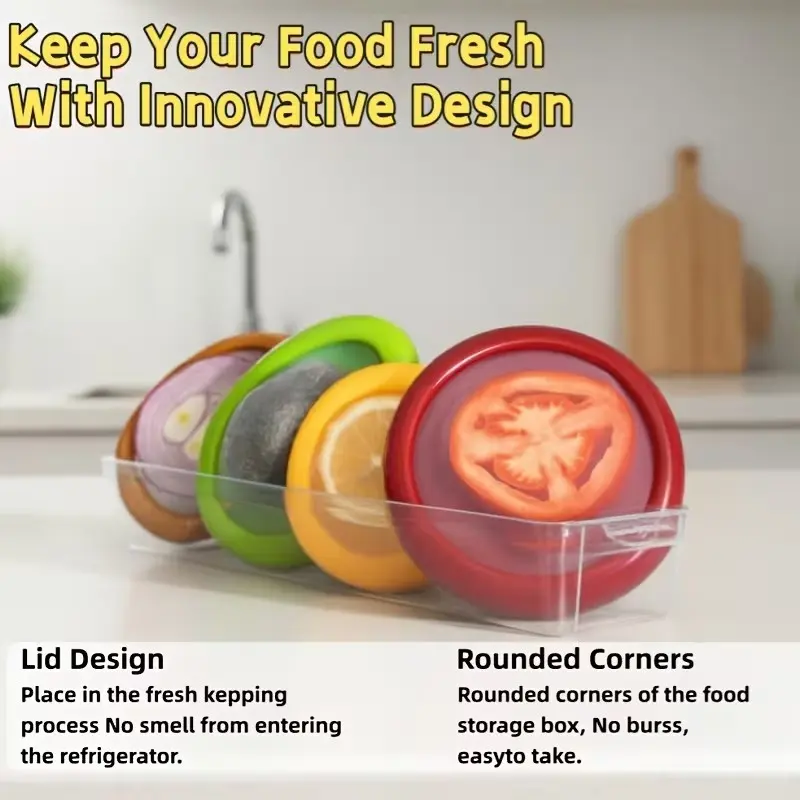 4-Piece Avocado Food Storage Set, Silicone Fruit & Veggie Containers, Produce Saver Containers, Reusable Freshness Keeper for Fridge, Reduces Food Waste, Kitchen Storage Containers