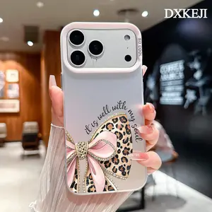 Leopard Print Bow Pattern Trendy Phone Case for iPhone 17 16 Pro Max 15 Plus 14 13 12 11 Air Plus Shockproof Anti-Scratch Durable TPU Back Protective Cover Cellphone Casing