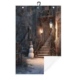 Winter Snowman Print Golf Towel, Soft Absorbent Sports Towel with Loop, Ideal Gift for Golfers, All Seasons, Golf Accessories