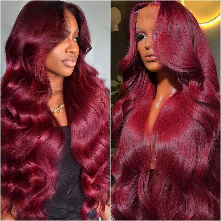 MIRELLE Body Wave 30 Inch 13x6 HD Lace Front Synthetic Wig 220% Density - #99J Burgundy Free Part, Pre-Plucked Anti-Snag/8H Hold, Breathable for Weddings/Bridesmaid Duties