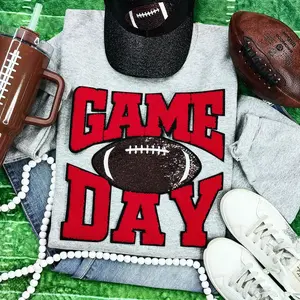 Red Chenille Game Day with Sequin Football Patch