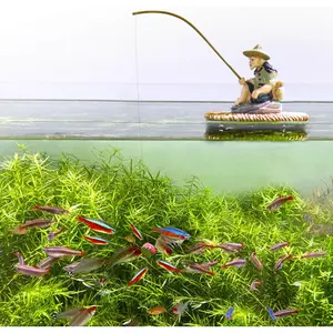 Floating Fish  Decorations,  Fisherman Aquarium Decor with Realistic Mini Fishing Rod, Fun Fish Feeder Aquarium Ornaments for Guppy Betta and Small Schooling Species Interactive