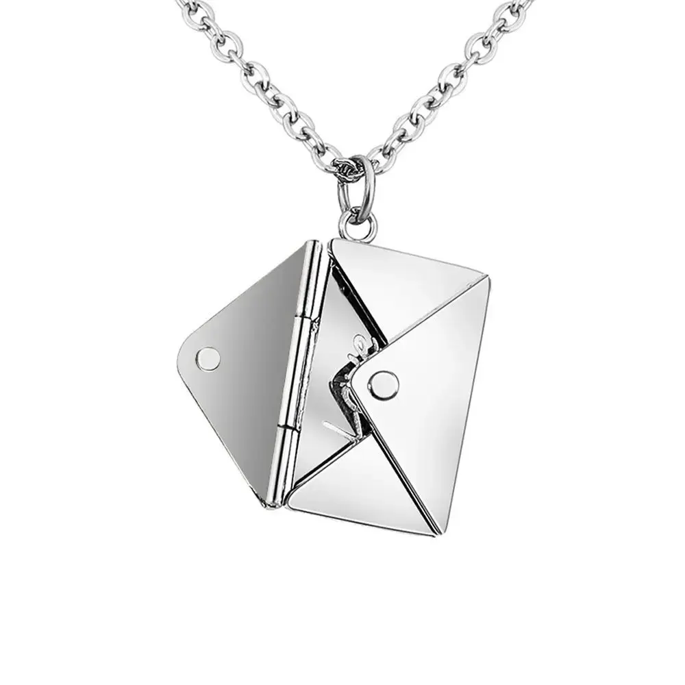 Titanium Steel Envelope Necklace with Hidden Love Letter, Minimalist Romantic Jewelry for Couples, Best Friends - Anniversary & Birthday Gift chain statement