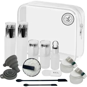 14 count Travel Skincare Containers Set-TSA Approved Toiletry Bag & Glass Travel Bottles for Toiletries Pump,  & Dropper Bottles Travel Size Containers for Foundation, Serum Moisturizer Oil & Cream