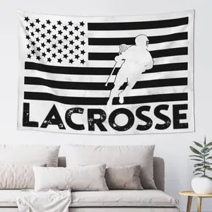 Tapestry  Lacrosse American Flag Funny Gifts, Gifts Tapestry Wall Hanging for Bedroom Living Room Dorm Home Decor. Multiple sizes are available for selection. Decoration Tapestry