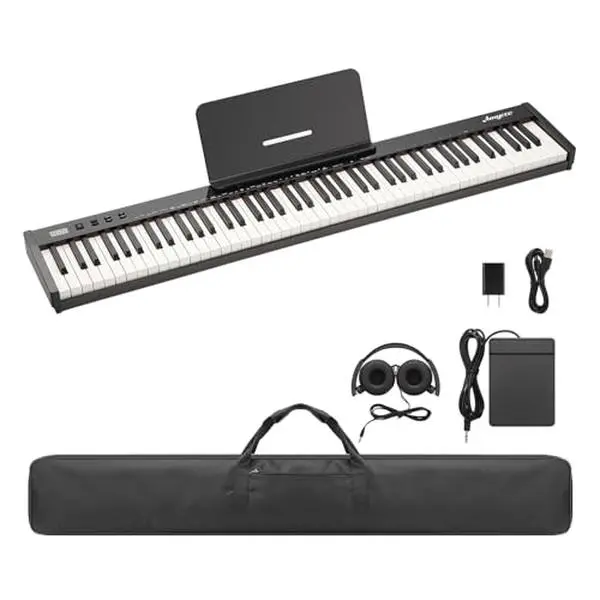 GARVEE 88-Key Portable Digital Piano Keyboard Set with Carry Bag, Sustain Pedal & Headphones - Electronic Keyboard, Lightweight for Beginners and Professionals (88 Key Digital Piano)