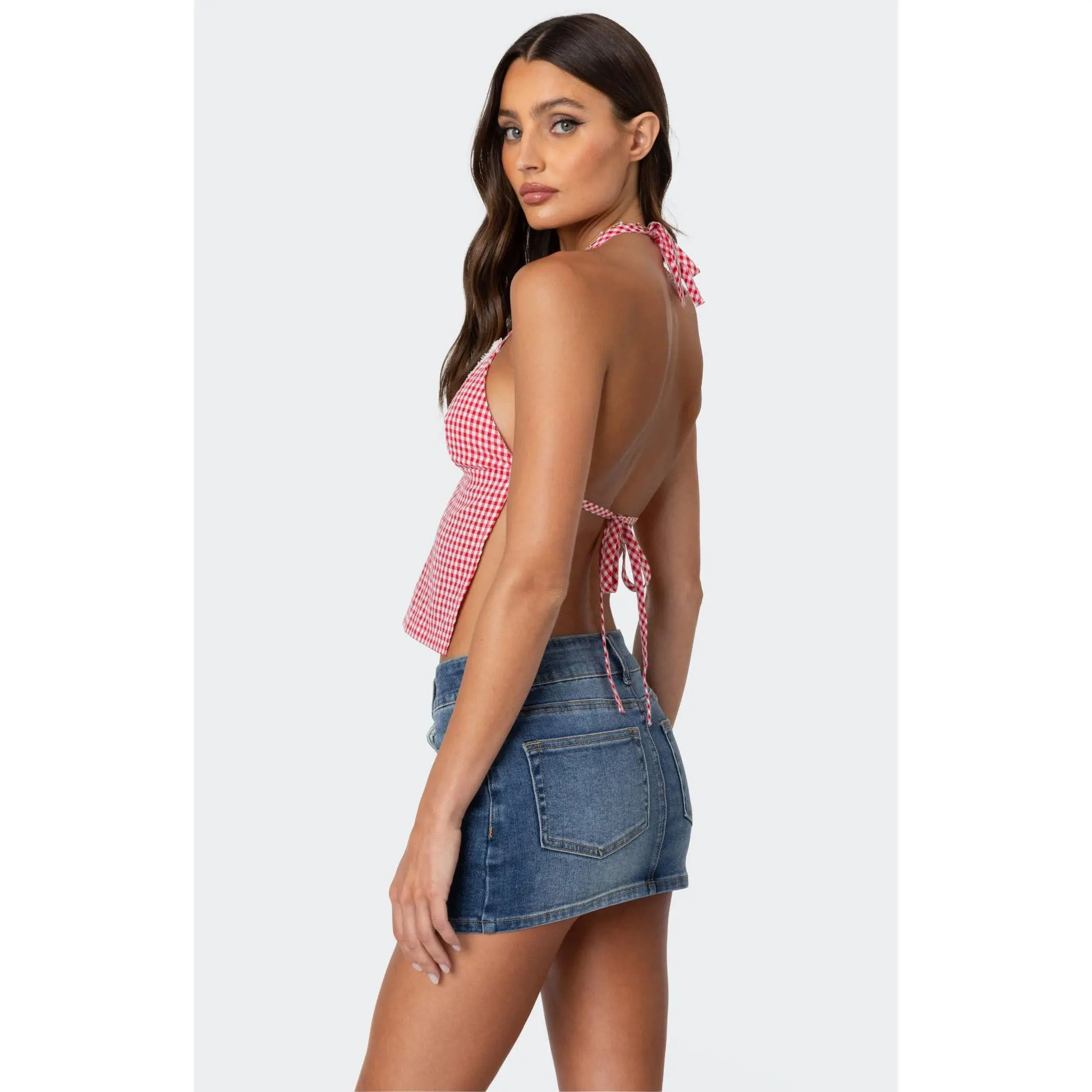 Edikted Women's Charmaine Open Back Gingham Top