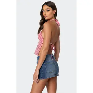 Edikted Women's Charmaine Open Back Gingham Top