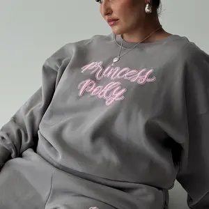 Princess Polly Crew Neck Sweatshirt, Princess Polly Pink Text Print Sweatshirt, Cotton Tee Casual Soft