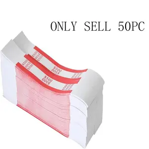 50 Pieces Automatic Seal Currency Bundling Straps, Suitable for Bank and Supermarket Financial Fields, Multi-Bill Self-Adhesive Paper Binding Bands
