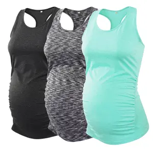 Ecavus | 3 Packs Women Maternity Tank Tops Seamless Racerback Workout Athletic Yoga Tops Pregnancy T-Shirt