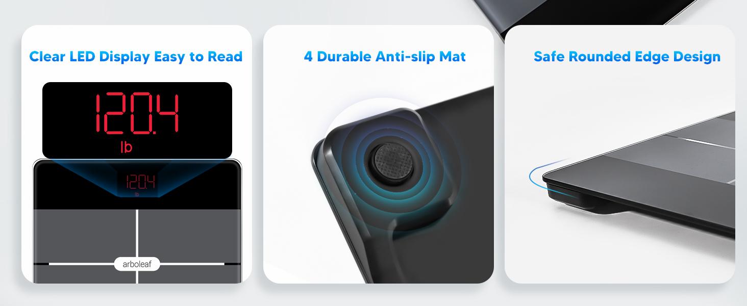 Arboleaf Bathroom Smart Scale with BMI, Body Fat, Muscle Mass, Digital Bathroom Scale for Body Weight, 14 Body Composition Metrics, Large LED Display, Accurate Weighing Machine, App Sync, 400lbs, 10.2"