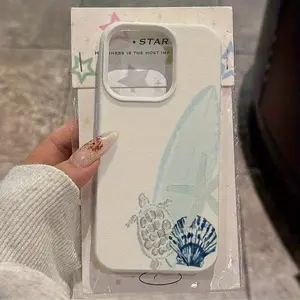 Antique white leather-patterned sea turtle shell ocean-themed phone case, suitable for iPhone 17/16/15/14/13/12/11/X/XS/XSMAX - Thickened full-edge shockproof soft case, a holiday gift for friends, family, and yourself