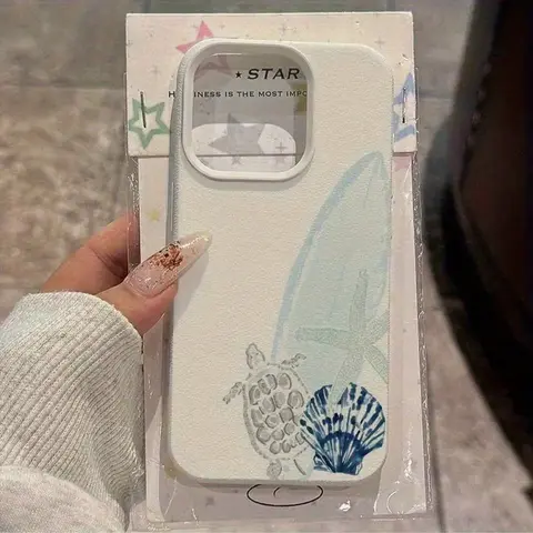 Antique White Leather-Patterned Sea Turtle Shell Ocean-Themed TPU Smartphone Casing - Protective Thick Full-Edge Shockproof Soft Cover for iPhone 17-12,11,X,XS,XS Max, Holiday Gift, Handheld Cellphone Devices Accessory