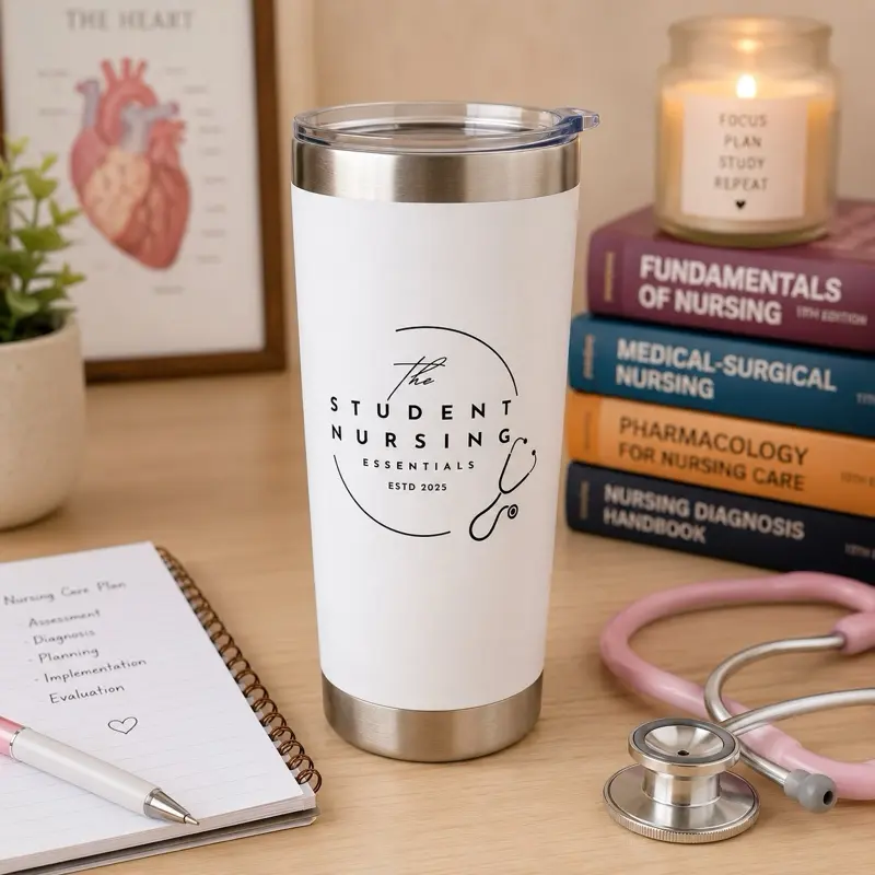 The Student Nursing Essentials 20oz Double Wall Insulated Coffee Mug with Logo Design | Drinkware | Dishwasher Safe | BPA Free
