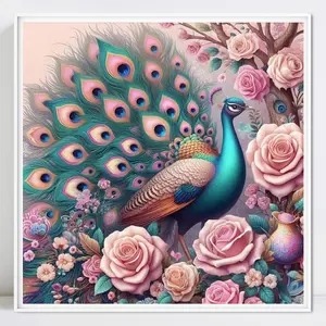 Peacock Pattern DIY Diamond Arts Colorful Painting Kit without Frame, DIY 5D Diamond Decor Painting by Numbers Kit, Wall Art Decor for Home