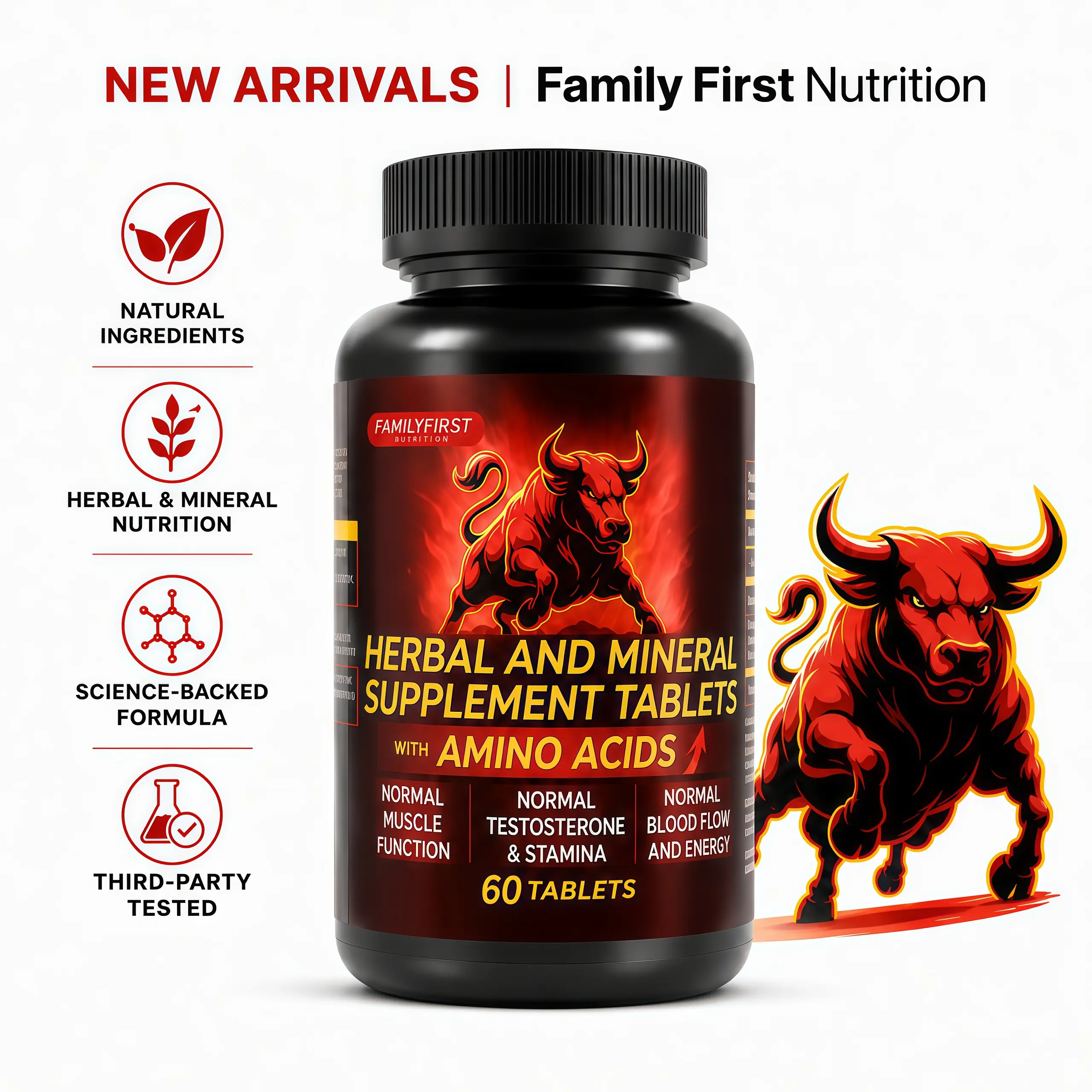 Ultimate Men's Health Formula - Family First Nutrition - Nitric Oxide Booster 60 Tablets - Prostate Health Formula - Herbal & Mineral Supplement Tablets - Support Blood Circulation and Prostate Health
