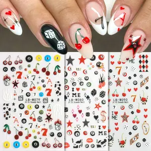 3PCS Vegas Casino Style Nail Sticker Set, 3D Dice, 8 Ball Billiards, Lucky Number 7 & Cherry Nail Decals, Y2K Star Self-Adhesive Nail Sliders for DIY Manicure, Gambling Theme Nail Art Decorations
