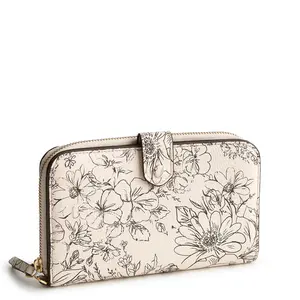 Vera Bradley Women's Leather Large Tab Wallet Bloom Cottage Cream