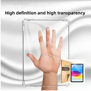 Transparent protective case+2 screen films suitable for iPad A16 11th generation (2025) and iPad 10.9-inch 10th generation (2022), shockproof ultra-thin TPU back cover, compatible with iPad 10/11, scratch resistant, anti drop cover