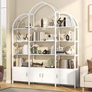 Arched Bookshelves and Bookcases: Triple Wide 5-Tier Large Open Bookshelf, Etagere Bookcase with Display Shelf for Home Office