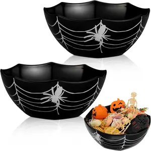 Shellwei 4 Pcs Halloween Candy Bowls Spider Web Serving Bowl Black Melamine Decorative Treat Bowl for Halloween Trick or Treat Kitchenware Party Supplies
