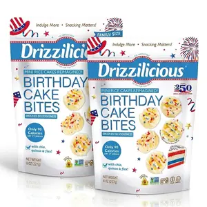Drizzilicious USA 250 Birthday Cake Mini Rice Cakes | 90 Calorie Gluten-Free & Vegan Sweet Snack | 8oz Resealable Pouch (Pack of 2)