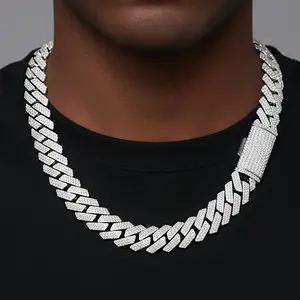 23mm Moissanite Prong Set Cuban Chain 925 Necklace