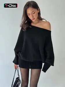 WOMEN'S OFF-THE-SHOULDER KNITTED PULLOVER Knitwear - SOFT, SKIN-FRIENDLY, STRETCHY, ELEGANT FOR AUTUMN/WINTER