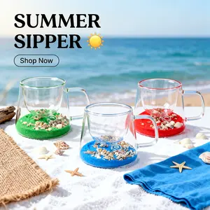 12oz Sturdy Color Block Double Wall Thermal Borosilicate Glass Tumbler Set with Handles, Aesthetic Fruit-Friendly Insulated Kitchenware Mugs for Cold/Hot Coffee Tea, Pastel Home Gifting Drinkware
