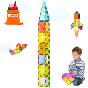 VEVOR Magnetic Tiles,  32 PCS Magnetic Building Blocks for Kids, Magnet Building Set with Storage Bag, STEM Sensory Educational Construction Stacking Toys Gift for Toddlers Boys and Girls 3+ Year Old