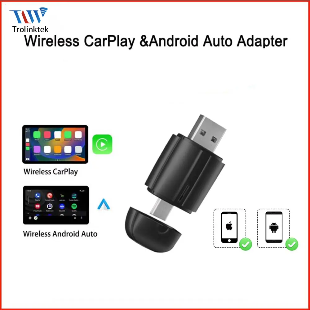 Trolinktek iPhone+Android 2-in-1 Wireless CarPlay & Android Auto Car Adapter - USB Type-C Ports, Plug & Play, WiFi6 Tech, 5GHz Support, Auto Connect, Fits Most Cars