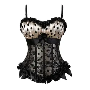 Corset Bustier for Women Top Lingerie with Shoulder Straps Zipper Polka Dot Boned Brocade Classic Floral Lace up Plus Size Fashion Cosplay Costumes Fairy Renaissanc Halloween Elegant Red Black