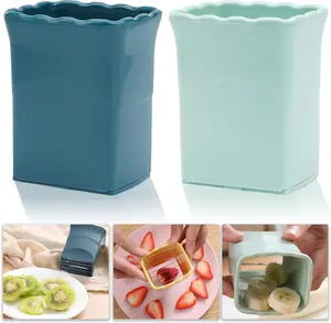 (Navy Blue + Cyan) 2-Piece Fruit Slicer Set, Stainless Steel, Mini Cup Slicer, Quick Salad Maker, Creative Kitchen Gadget