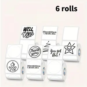 1.18 '' X 1.18 '' (30mmx30mm) white circular/square thermal label paper thermal synthetic paper printing paper waterproof, oil proof, tear proof for storage, name, thank-you letter label printing/self-adhesive label paper, gift/thank-you labe