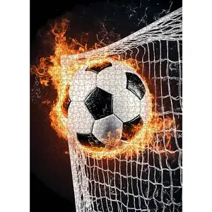 Flaming Soccer Goal 1000 Pieces Jigsaw Puzzle, Dynamic Sports Art for Adults, Fun Brain Challenge and Family Game, Relaxing Gift and Wall Decor, Size 27.5x20inch(70x50cm)